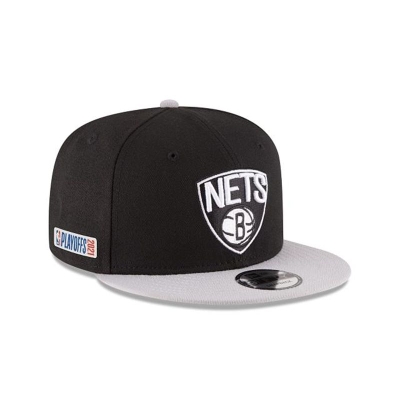 Black Brooklyn Nets Hat - New Era NBA Playoff Side Patch 9FIFTY Snapback Caps USA4760315